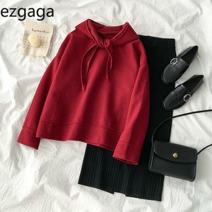 Ezgaga Dwuczęściowy zestaw Kobiety Koreański Lace Up Red Bluzy Wysoka Talia Dzianiny Spódnica Czarny Office Lady Elegancka Moda częściowy stroje