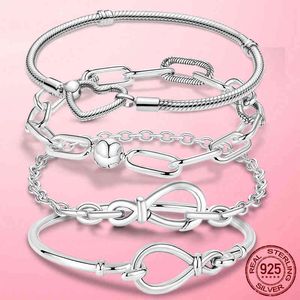 TOP SALE Femme Bracelet 925 Sterling Sier Heart Snake Chain Bracelet Bangle For Women Fit Original Charm Beads Jewelry Gift