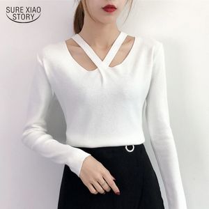 Кореи женщины свитеры осень зима повседневная сплошная с длинным рукавом женские топы тонкий белый желтый черный серый свитер 5046 50 210510