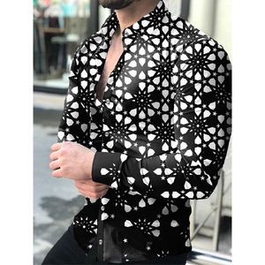 Homens Casuais Camisas Outono Luxo Social Men Surgindo Collar Botonizado Camisa Mandala Imprimir Manga Longa Tops Mens Roupas Club Cardigan