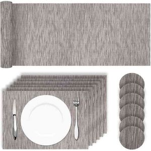 180x30cm Placemats Table Runner Set 1 PCS MAT + 6 PCS Coistas Anti-Slip Colocar Chapa Caminho de Mesa 210709