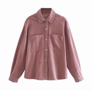 BLSQR Women Green Oversized Corduroy Jacket Loose Lapel Pocket Long Sleeve Shirt Female Femininas Blouse 210430