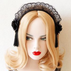 Wholesale unique accessories for girls for sale - Group buy Hair Clips Barrettes Unique Cosplay Lolita Vintage Black Lace Headbands Women Gothic Long Tassel Tiaras Accessories Jewelry Girls