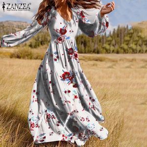 Übergroße Rüschen Party Maxi Vestidos Frauen 2021 Damen Bohemian Kleider ZANZEA Casual Blumendruck Sommerkleid Frühling Urlaub Robe X0521