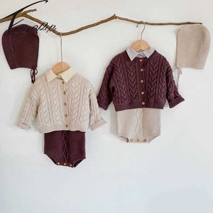 EngePapa estilo coreano primavera outono infantil bebê meninos meninas roupas terno bebê meninas meninos meninos de malha conjuntos de roupas g1023