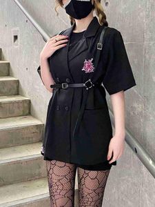 Women's Suits & Blazers Miub Fried Street Black Small Straight Suit Coat Female Dark Summer Girl Short Sleeve