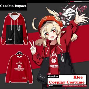 Klee Cosplay Kostym Hot Game Genshin Impact Hooded Sweatshirt Anime Sports Jacket Projekt Skriv ut Byxor Velvet Top Adult Barn Set Y0903