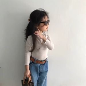Весна Лето Девушки Мода Сплошная футболка Дети Корейский дизайн Топы 210528