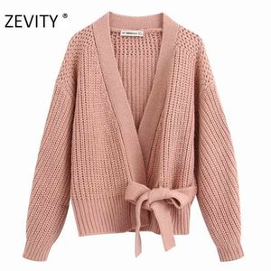 women fashion cross v neck solid color casual knitting cardigan coat female bow tied kimono coats chic tops CT581 210420