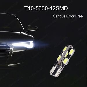 50PCs Vit T10 W5W 5630 5730 12SMD LED-lampor CANBUS ERROR FREE FREE 194 168 CLEARANCE LAMPS Tail Box License Plate Lights 12V