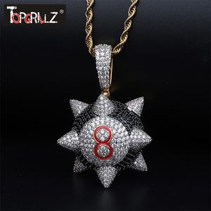 TOPGRILLZ Neue, von Trippieredd inspirierte Spike 8-Ball-Billard-Anhänger-Halskette mit Tenniskette, Hip-Hop-Schmuck X0509