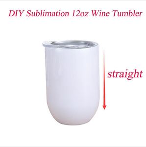 DIY Sublimation Wine Tumbler 12oz Straight Wine Glasses Rostfritt stål Äggkoppar Stemless Vinglasögon Shatterispuff Vakuum äggform