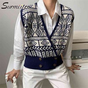 Spring Autumn Short Knitted Sweater Vest Women V-Neck Sleeveless Cardigan Waistcoat Female Japanese Korean Style 210421