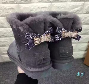 Wholesale-2019 shipping Australia Classic New fashion WGG single double diamond Snow boots female winter leather bow rhinestone crown warm