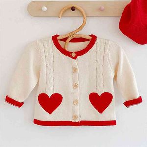 Baby Mädchen Nette Liebevolles Herz Strickjacke Mantel Kinder Kleidung Herbst Winter Gestrickte Kinder 210521