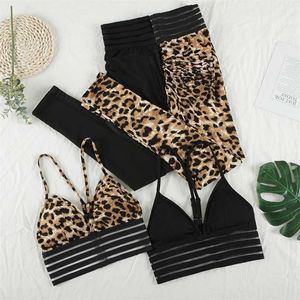 Normov Fitness Dwupiętrowy zestaw dresowy Kobiety Leopard Snake Bra i legginsy Ostra Dopasowane zestawy Sports Sweatsuit 211109