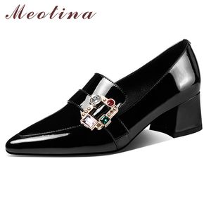 Meotina Vera Pelle Donna Décolleté Punta a punta Tacco medio Scarpe Slip On Tacchi spessi Moda Scarpe Calzature femminili Verde 210520