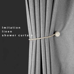Japanese Fabric Shower Curtains Thicken Imitation Linen Waterproof Bath Polyester Bathroom Luxury Hooks Gold Vintage washable 210609