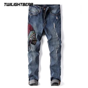 Jeans da uomo Pantaloni oversize in denim di alta qualità Ricama Retro strappato Streetwear Abbigliamento uomo dritto BF1701 211111