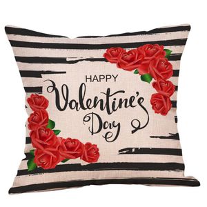 Baumwollwäsche Kissenbedeckung für Paar Happy Valentinstag Rote Herz Pfeil Square Form Kissen Home Sofa Auto Dekoration Kissen/dekorativ