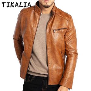 Kahverengi Deri Ceket Erkek Punk Stil Motosiklet Ceket Hafif Faux Deri Sonbahar Kış Erkek PU Biker Ceket Slim Fit 211009