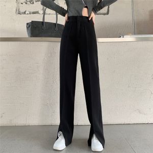 Harajuku Pants Front fork Wide-Leg Suit Women Loose High Waist Straight barrel drop-off Casual Trousers 829C 210420