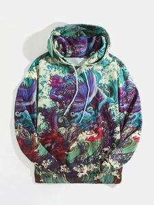 Mäns Hoodies Sweatshirts Sweatshirt med huva Höst Långärmad Utskrift Hoodie Anime Totem Lace High Street Lös kvalitet 2021