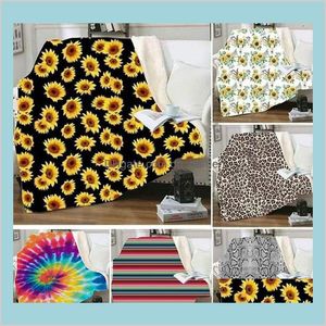 Decken Textilien Hausgarten Sherpa Decke 150 130 cm Sonnenblume Blumenmuster Leopard 3D-gedruckte Kinder Winter Plüsch Schal Couch Sofa T