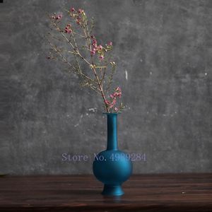 Vasen Kreativität Glas Blaue Vase Chinesischen Stil Gefrostet Transparent Blumenarrangement Zubehör Moderne Dekoration Hochzeit