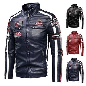 Homens Outono Casual Motor Motociclista Pintado Casacos De Couro Casaco Homens Inverno Vintage Punk Estilo Pu Faux Velo Casacos De Couro Homens 211111