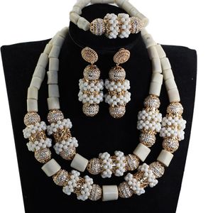 Kolczyki Naszyjnik Afryki Wedding White Coral Original Beads Jewelry Set Chunky Oświadczenie CNR891
