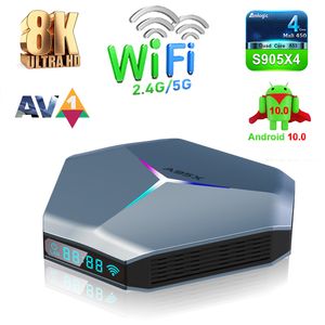 A95x F4 Amlogic S905x4 RGB Light Caixa de TV Android 11.0 4GB RAM 32GB 64GB 128GB ROM 2.4G 5G WiFi LAN Bluetooth Set Top Box