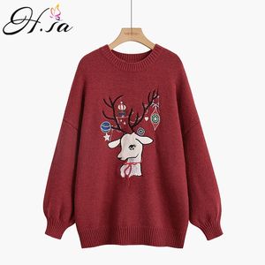 H.SA Suéter Feio para Mulheres Inverno Pull Sweater Long Oversized Tricotadas Pullovers Christmas Elk Harajuku 210417