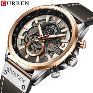 New Men Watches Brand Curren Creative Fashion Chronograph Quartz Wristwatch Leather Strap Lumious Hands Waterproof Clock Q0524