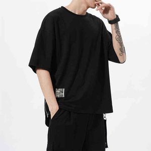 Streetwear Baumwolle Männer T-shirt Halbe Hülse T-shirt Homme Hip Hop Bänder Seite-reißverschluss Kurzarm Männer T Shirt y220214