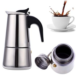 Stainless Steel Moka Pot Espresso Coffee Maker Stovetop Filter Cafe Cafetera Pitcher Percolator Tool 100/200/300/450ml 210423