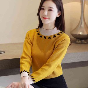 Autumn Winter Criss Cross Sweater Pullovers Women Korean slim Half High Collar Knitted Women's top 65F 210420