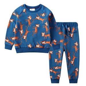 Springen Meter Baby Jungen Kleidung Sets Herbst Winter Cartoon Tiger Gedruckt Baumwolle Mädchen Outfit Langarm Hemd Hose 210529