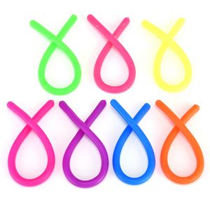 Long TPR Stress Relief Toy Stretchy String Fidget 28CM Pull Vent Rubber Sensory Toys Noodles Anti Soft Glue Elastic Rope Neon Autism Noodle Gift for Kids
