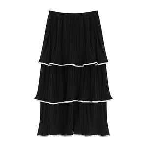 Black Pink Solid Cascading Ruffle Midi Skirt Casual Empire Ruched Cake Summer S0233 210514