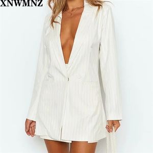 Vintage Luźne Kobiety Stripe Blazer Jesień Chic Podwójne Piersi Kobiece Długie Rękaw Kurtki Kurtki Eleganckie Ladies 210520