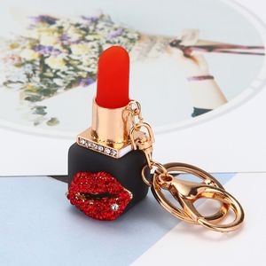 Lipstick Key Chains Crystal Rhinestone Car Keyrings Rings Holder Women Fashion Keychains Accessories Jewelry Bag Pendant Charms for Lover Girls Gifts