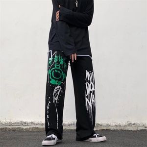 QWEEK Hippi Boy Geniş Bacak Pantolon Kadın Kore Sokak Tarzı Harajuku Goth Joggers Sweatpants Siyah Pantolon Kadın Hip Hop 210925