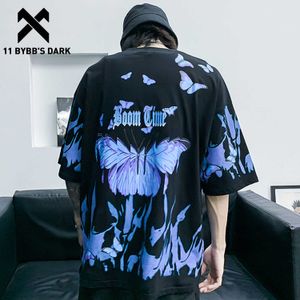 11 BYBBs Dark Hip Hop Blue Flame Butterfly Tryckt T Shirt Män Harajuku Fashion Streetwear Kortärmad Casual Bomull Tops Tees T200425