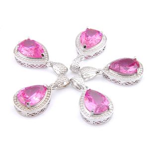 Mix 5 Pieces Pendants Luckyshine Shine Teardrop Shape Pink Topaz Gemstone 925 Silver Pendant Necklaces P1296