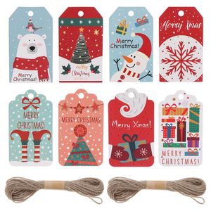 Kerstdecoraties stks Papier Gift Label Tag met m Touw Santa Claus Snowflake Xmas Tree Decoratie Kraft Tags Party DIY Crafts