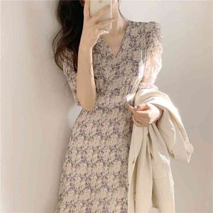 Abito estivo taglie forti Ragazze Boho Party Chiffon Donna Vintage stampa lunga Manica corta Donna es Femme Vestido 210423