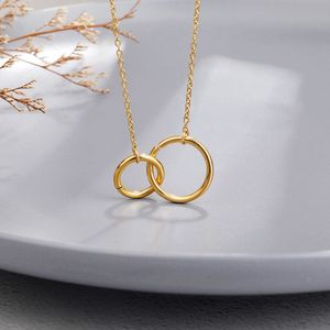 Gold Stainless Steel Necklace Simple Design Infinity Double Circle Pendant Necklaces for Women Sister Jewelry