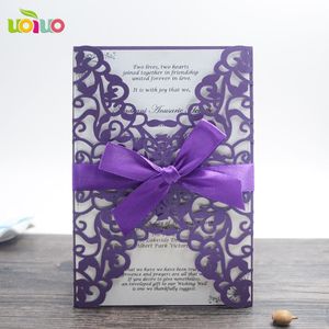 Greeting Cards set Inc147 Sample Purple Laser Cut Hollow Wedding Invitation Card Can Customized Printing Ribbon Envelopes