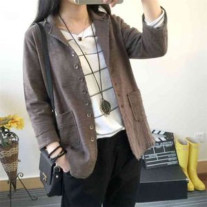 Arrival Spring Autumn Women Jackets Single Breasted Loose Casual Suit Tops Solid Cotton Coat Pair Pocket D27 210512